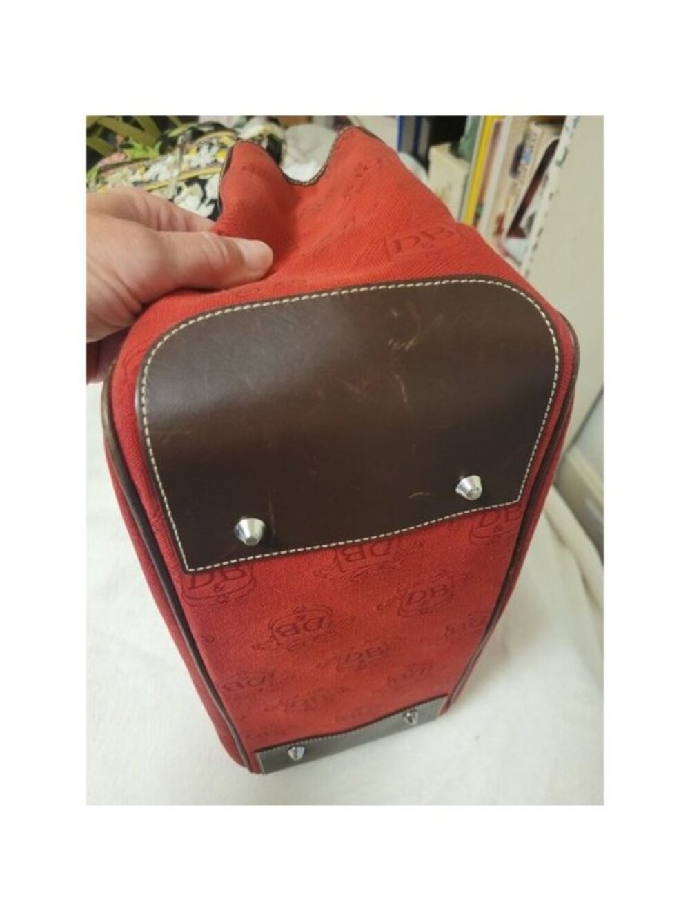 Dooney & Bourke Red Canvas Leather Satchel Tote Bag Matching Pouch Classic Prep - Picture 7 of 12